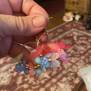Floral Hoop Earrings with Multicolor Beads